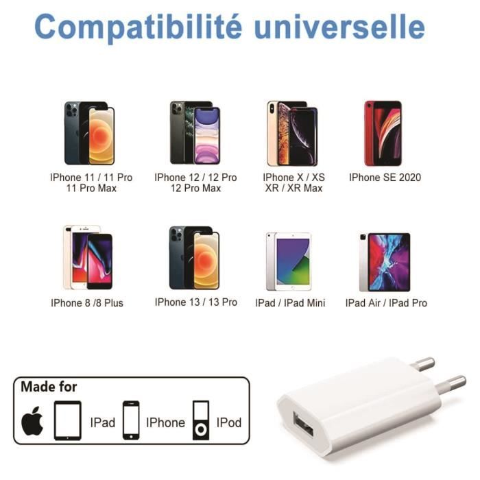 Lot De 100 Câbles Chargeur IPhone (5 à 14 Max) - 1m Blanc - Vente En Gros - Neuf