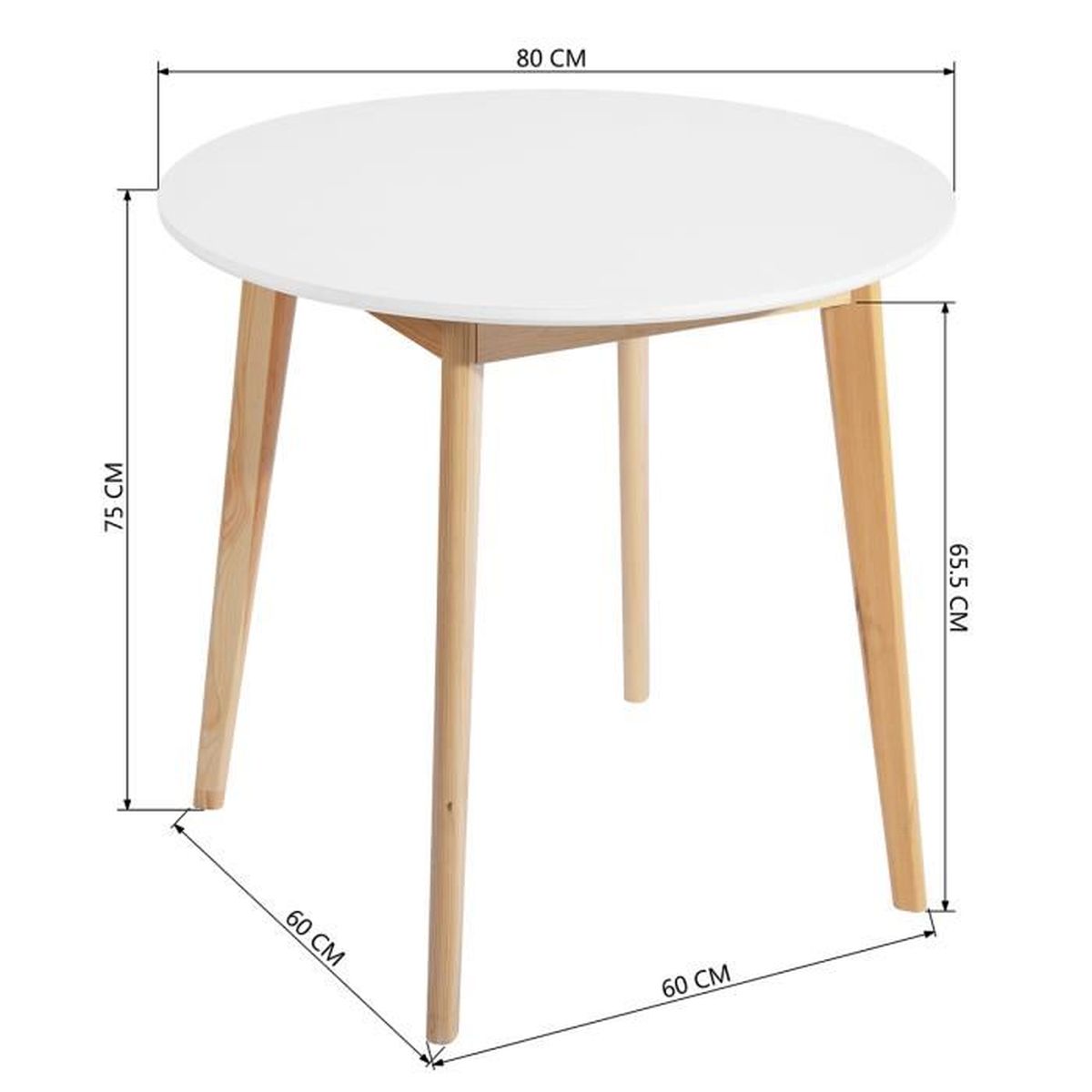 Yata Home Retro Table Blanche Salle a Manger Table /à Manger Ronde Table Basse de 2 /à 4 Personnes Scandinave Blanco et Pieds en Bois H/être 80x80x75cm