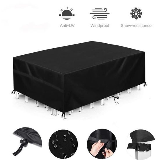 Housse Table De Jardin 210x130x100cm Noir 420D Oxford
