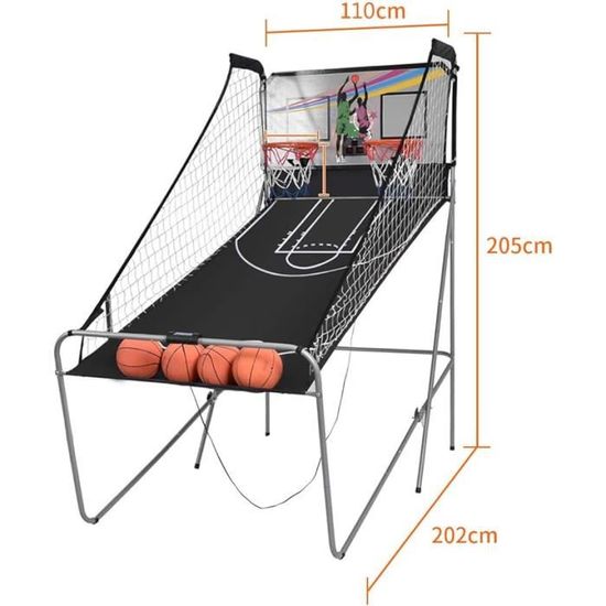 GOPLUS Jeu de Basketball Arcade Pliable, 2 Paniers et 4 Ballons, 8 Modes de Jeux, Capteur Électrique, LED Score, 4 Bouton Fonctionnement, 207x108x205CM