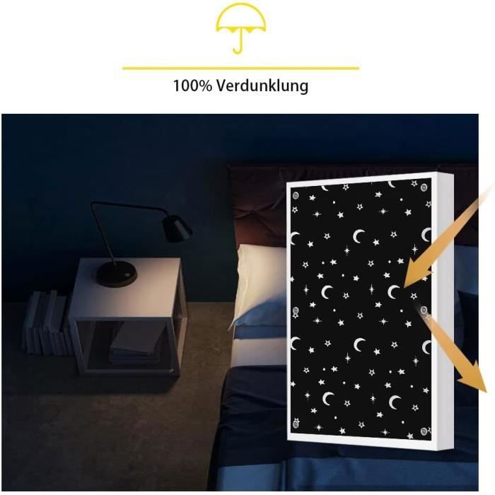 Rideau Occultant Sans Perçage 200x145 Cm - 100% Bloque Lumière & UV - Portable, Découpable - Chambre Bébé, Voyage, Bureau