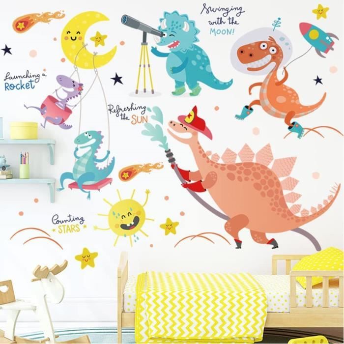 Stickers Muraux Chambre Enfant Dinosaures Autocollant Mural Chambre Bébé  Décoration Chambre d'Enfant Garçon Fille Crèche Garderie(B)