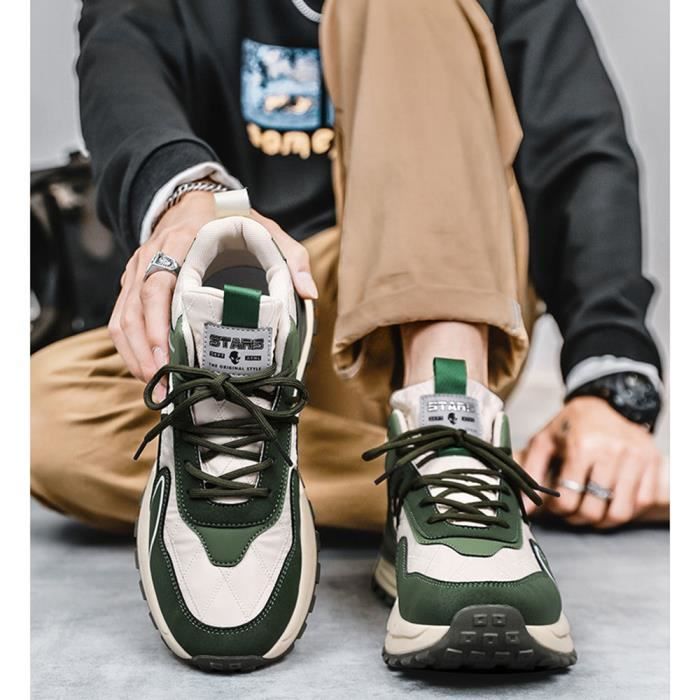 Baskets Sneakers Homme Printemps Casual Sport Bicolore Beige vert Beige vert Cdiscount Chaussures