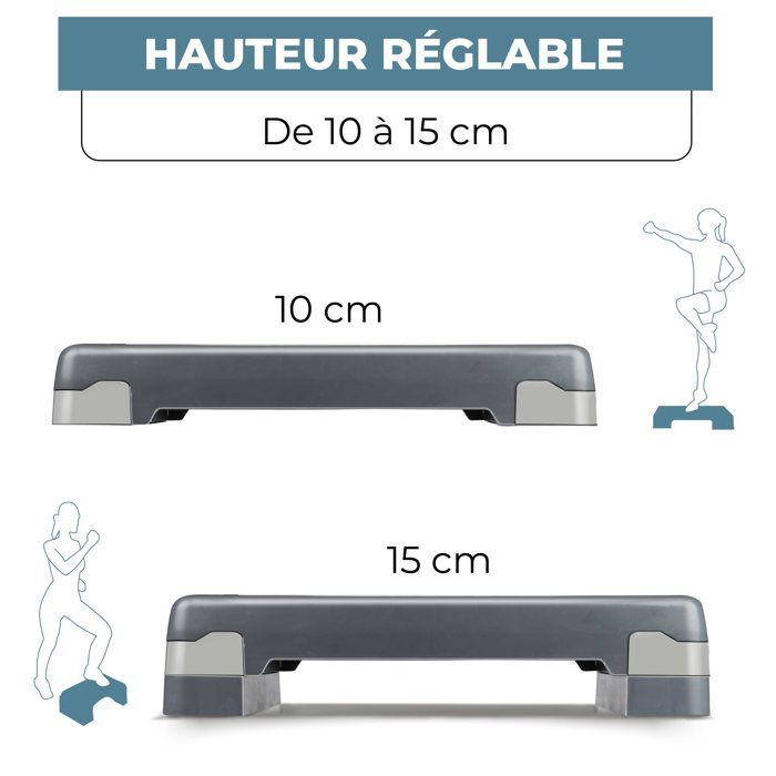 Plateforme Step Crystals 67 Cm Réglable (10-15 Cm) Fitness Aérobie Noir/gris/rouge