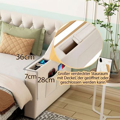 Lit Enfant 90x190 Avec Lit Gigogne - Canapé Lit Rembourré, Sommier Lattes, Lin Beige (sans Matelas)