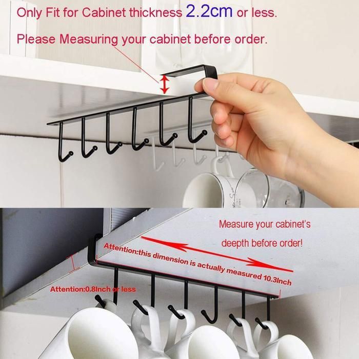 Lot De 3 Porte-verres Sous Armoire - Crochets De Rangement Pour Tasses, Ustensiles De Cuisine, Noir