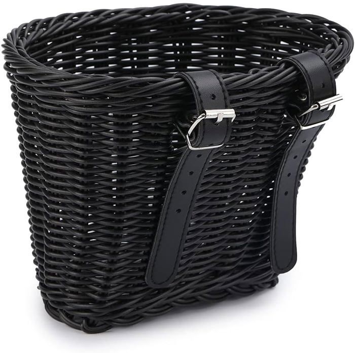 Panier Avant Pour Vélo En Rotin Synthétique PE - Tissé à La Main, Sangle Réglable - Enfant Et Adulte, Dimensions ~21x16x16 Cm - Style Rétro
