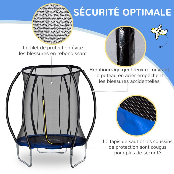 Trampoline Enfant HOMCOM Ø 140 Cm Avec Filet De Sécurité - Charge Max 45 Kg Pour Jardin Et Intérieur