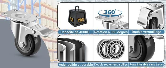 Lot De 4 Roulettes Pivotantes 125mm Avec Frein - Charge Lourde 800kg, Double Roulement, Roues Industrielles Pour Meubles