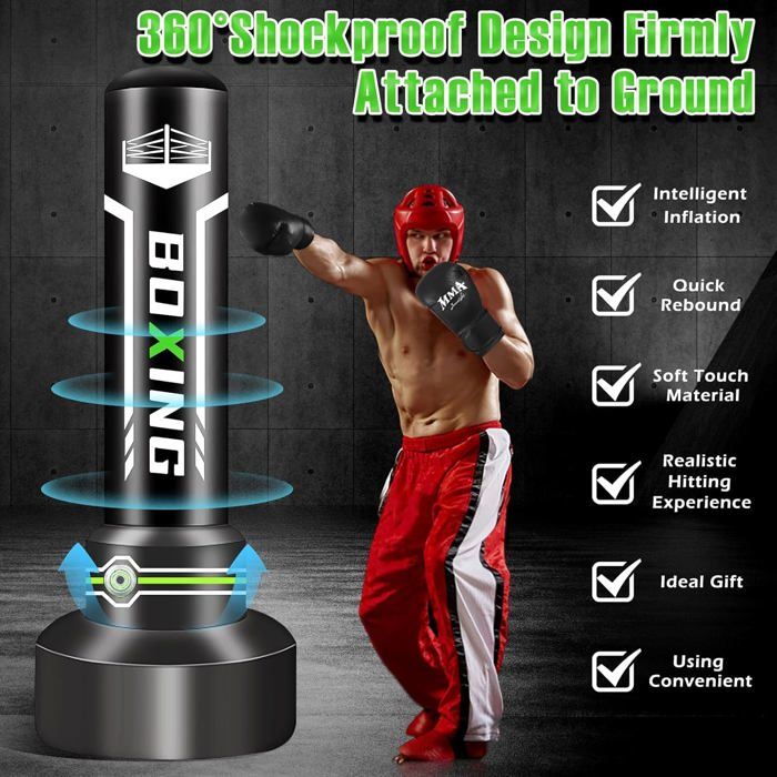 Sac De Frappe Sur Pied 180 Cm Avec Gants - Pour Boxe, Kickboxing, MMA - Remplissage Eau/sable, Pied Stable 57,5 Cm - 7
