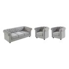 VENTE-UNIQUE Canapé 3 places et 2 fauteuils CHESTERFIELD - Velours gris clair