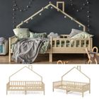 Lit cabane Noemi - VITALISPA - 90 x 200 cm - Bois massif - Barrière anti-chute - Naturel