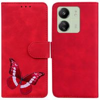 Coque pour Xiaomi Redmi 13C/POCO C65 6.74", [Housse en Cuir PU Premium] [Etui à Rabat] [Pochette de ]- Papillon rouge CYKF2