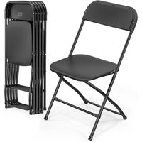 Lot de 6 chaises pliantes en plastique noir, sièges commerciaux empilables portables intérieurs et extérieurs avec cadre en acier