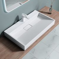 Lavabo suspendu avec bonde vasque à poser blanc mat 80x46x11cm évier Sogood Colossum 19-800 rectangulaire avec revêtement Nano