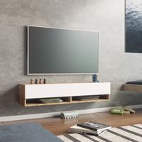 Meuble TV Laitila à 2 portes 29,5 x 140 x 31,5 cm effet bois de pin - blanc [en.casa]