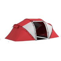 Tente de camping familiale 4-6 personnes 2 cabines fenêtre grande porte 4,3L x 2,4l x 1,7H m rouge gris