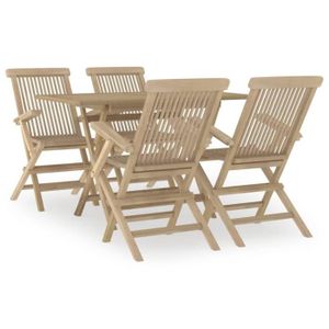 Ensemble table et chaise de jardin RAI Salon de jardin 5 pcs gris bois de teck massif