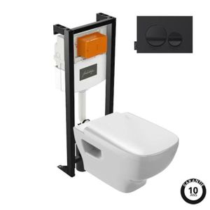 WC - TOILETTES Pack WC suspendu sans bride JACOB DELAFON Struktura+ bâti-support + plaque Noir brillant/Noir mat