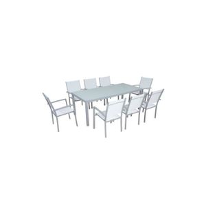 Salon De Jardin Aluminium Et Textilene 8 Places Blanc Achat