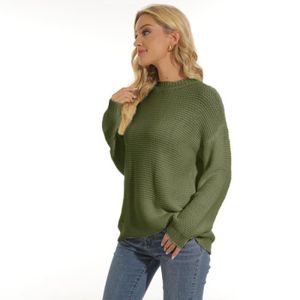 PULL Pull Femme en Tricot Col Rond Automne Hiver Pullover Manches Longues Couleur Unie Tissu Confortable - Vert