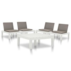 Salon bas de jardin Pwshymi-Salon de jardin 5 pcs Plastique Blanc