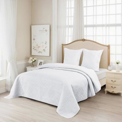 Couvre-lit Boutis Percale 100% Coton - 220x240cm + 2 Taies