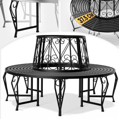 Casaria Banc De Jardin Rond Noir 160 Cm - Banquette Circulaire Tour D'Arbre En Acier Thermolaqué Robuste