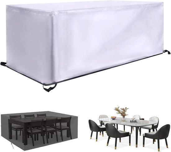 Housse De Table De Jardin 140x90x70 Cm - Tissu Oxford 420D Argenté - Imperméable, Anti-UV, Coupe-vent - Protection Extérieure Toutes Saisons - 5
