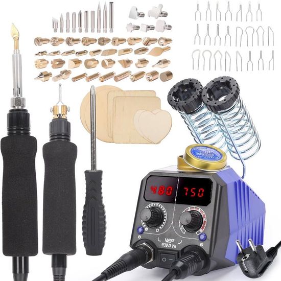 939D-VI Kit De Gravure Sur Bois à Double Stylo Avec Affichage Numerique Avec 20 Pointes De Fil Stylo Pyrograveur Detachable 2 Pieces En Bois Outil De Pirogravure Et Fer A Marquer Pour Le Bois 85595174