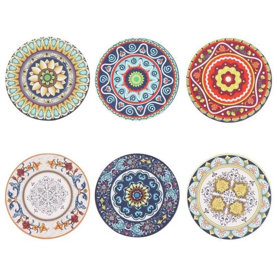 Sous verres ronds décoratifs à motif Mandala 6 pièces tapis de tasse en céramique tapis de Table à vin objet decoratif SJXL860