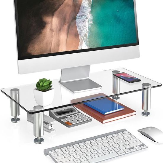 Duronic DM052-1 Réhausseur d`écran / moniteur - Support en verre pour écran  d`ordinateur ou ordinateur portable ou écran TV (56 x 24 cm)— duronic-fr