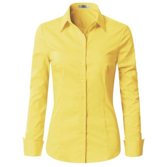 Chemise Cintrée Imprimé Originale Jaune Citron Col Boutonné - EROL Taille M