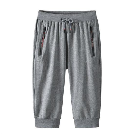 Pantacourt Homme,Pantacourt Coton Jogging Sport Été avec Cordon de Serrage Hommes-Gris Foncé