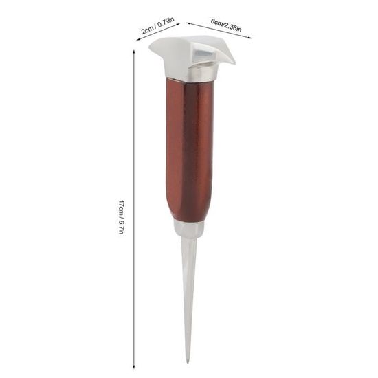 Pic à Glace Inox Double Pointe 17,3 Cm - Manche Bois Hêtre & Bouclier Sécurité, Idéal Cocktails & Cuisine