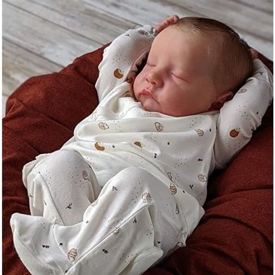 Poupée Reborn baby 'Miles' - 50 cm - Garçon brun endormi - Silicone souple - Poupée