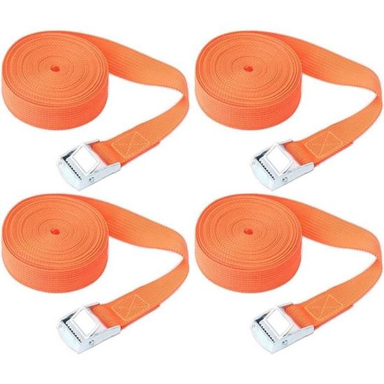 Lot De 4 Sangles D’Arrimage 6 M Avec Cliquet Et Crochet – Polyester Haute Résistance – Pour Voiture, Remorque, Camping