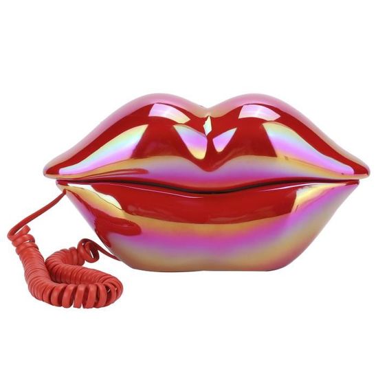 Téléphone Fixe à Lèvres Rose - Design Humoristique - Fonction Mémoire Des Numéros - Pour Décoration Bureau - 3