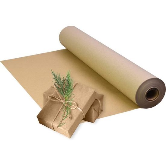 Rouleau Papier Kraft Écologique 500 Mm X 50 M – 90 G/m², 100% Recyclé FSC, Idéal Emballage Cadeau, DIY Et Protection Produits