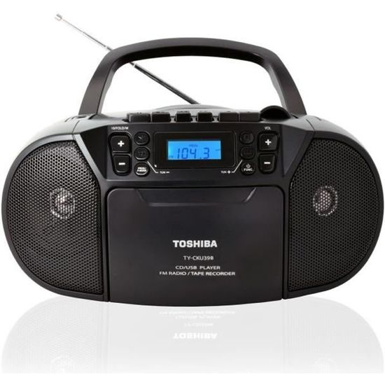 TOSHIBA Boombox TY-CKU39B - CD, USB, cassette - Radio AM/FM - 2 x 2,4 Watts RMS - Noir
