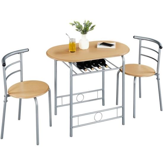 Ensemble Table De Cuisine 3 Pièces - Table Ronde Avec 2 Chaises - Bois Massif - Parfait Pour Petits Espaces