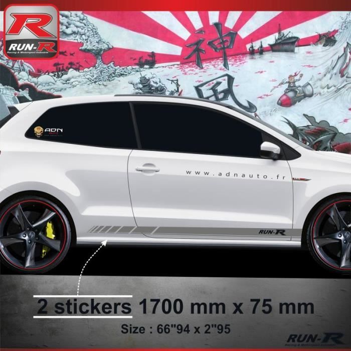 009A Sticker bas de caisse RACING pour VOLKSWAGEN POLO 6R - Aufkleber adesivi - Argent