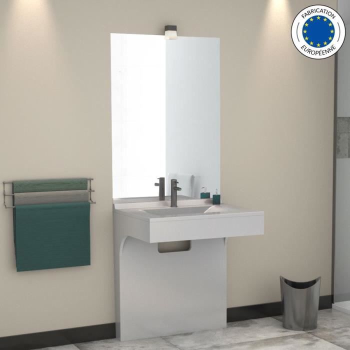 Meuble EPURE 80 cm avec plan vasque et miroir - blanc brillant
