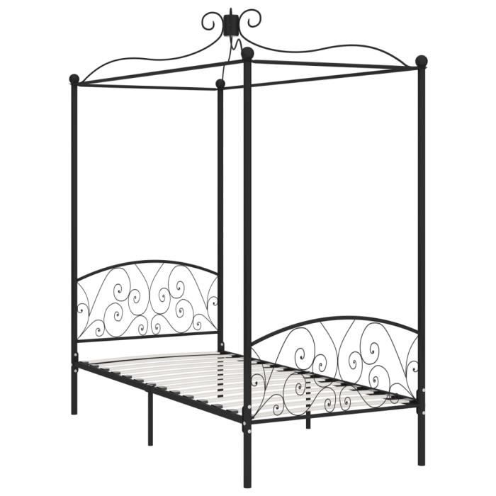 Jardin - Lit adulte à baldaquin - Lit enfant Lit pour 1 personnes Structure de lit Classique Noir Métal 100 x 200 cm Ancien 97946
