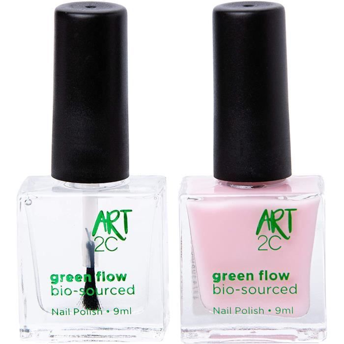 Art 2C - Lot de 2 vernis à ongles vegan ultra-purs et doublement brevetés, composés à 85 % d'ingrédients bio, avec 1 base fortifiant
