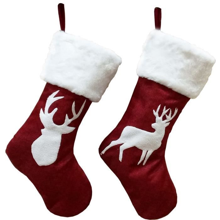 Chaussette Noël a Suspendre pour Décoration Noel Cheminée Sapin Sac de Bonbons 2Pcs 46x27cm Grandes Chaussettes de Noël