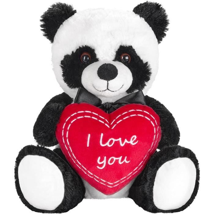 BRUBAKER Ours en Peluche Panda avec Coeur Rouge - I Love You - 25 cm - Peluche Panda - Peluche Ours en Peluche - Jouet Doux Noir