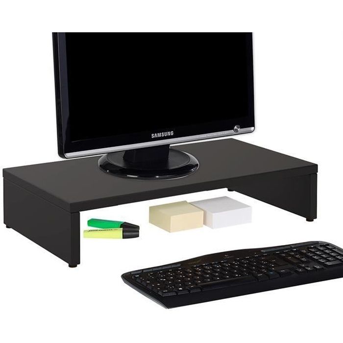 Support d'écran d'ordinateur MONITOR, réhausseur pour moniteur avec tablette de séparation, longueur 50 cm, en mélaminé noir mat