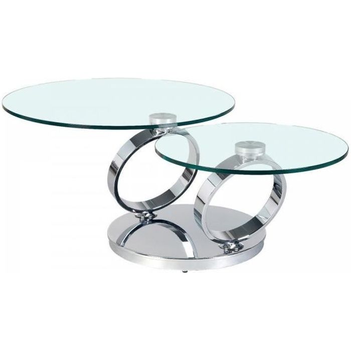 Table RING Ã plateaux pivotants en verre et acier chromé transparent Verre Inside75