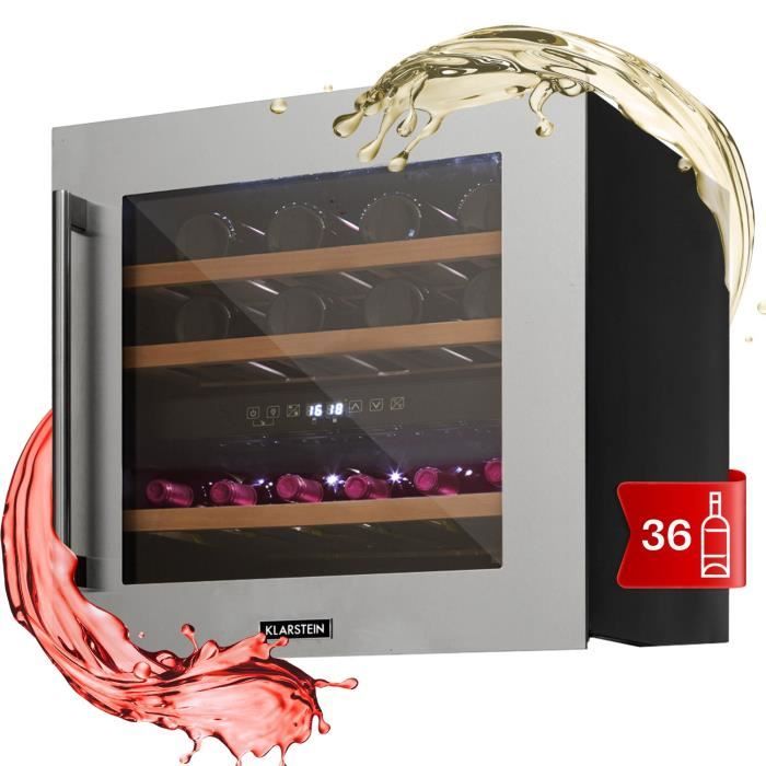 Klarstein vinsider 36 - Cave à vin encastrable 94 L - Pour 36 bouteilles - 2 zones : 5 à 22 °c - Écran led - Porte vitrée
